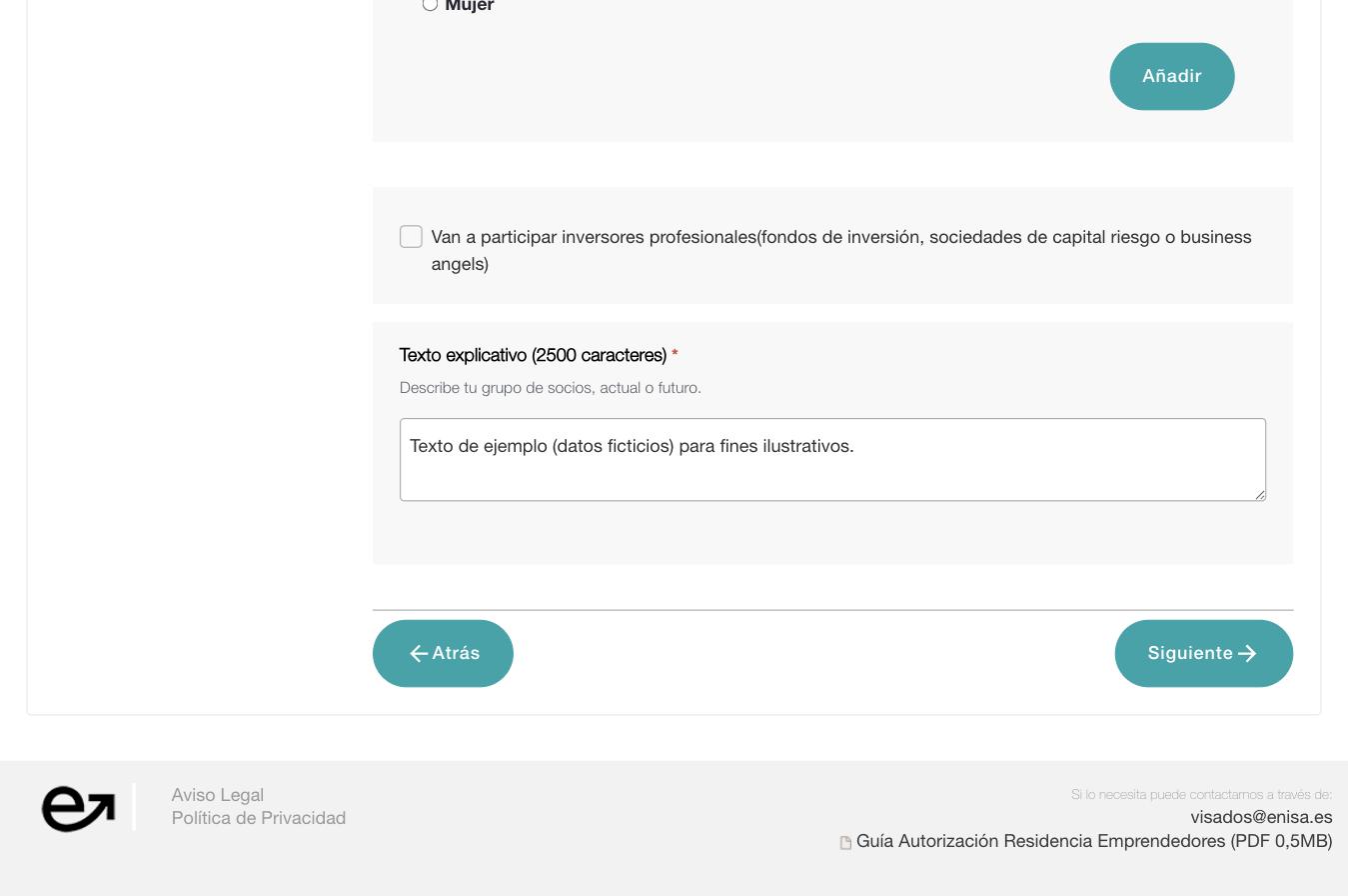Чекбокс на экране Socios y accionariado: "Van a participar inversores profesionales (fondos de inversión, sociedades de capital riesgo o business angels)"